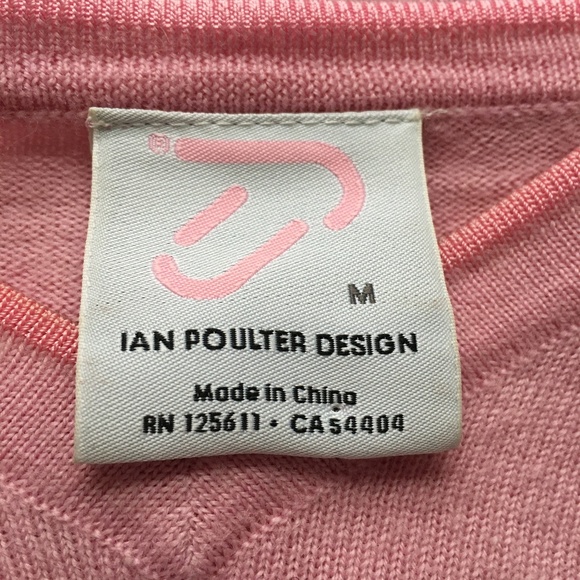 Ian Poulter Design Sweater V Neck Pullover Size M Pink 100% Merino Wool - Picture 5 of 7